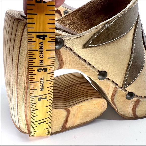 OAK DESTROY Vintage Y2K Platform Chunky Wooden Wedge Leather Sandal Women 8 8.5 - Picture 11 of 13